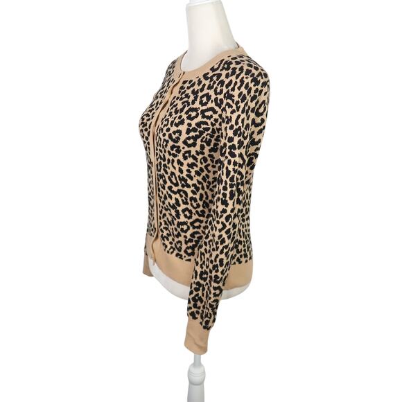 J. Crew tan and black leopard print cotton knit cardigan sweater XXS - Picture 3 of 7